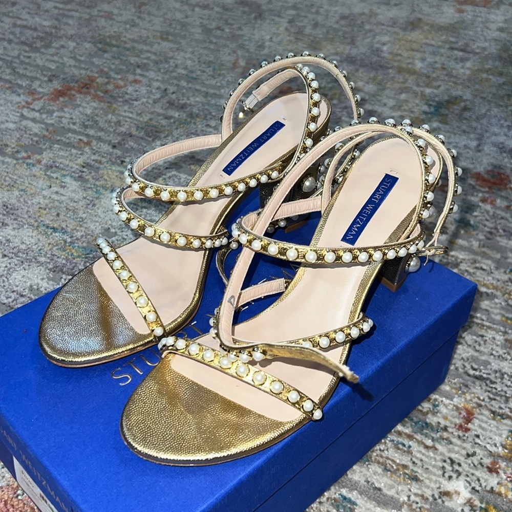Stuart Weitzman Peridot Pearly Embellished Sandals